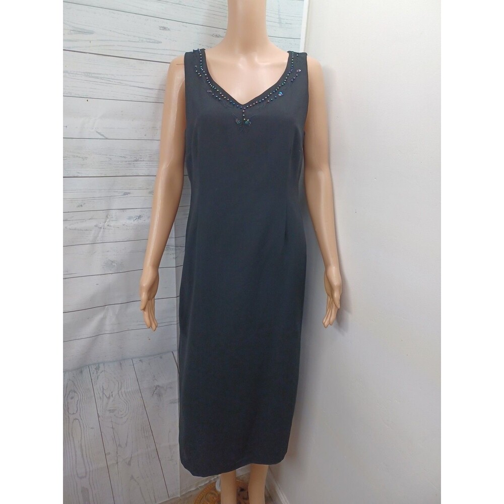 Danny & Nicole Dress Petite Sz 10P Black Sleeveless Beaded Chiffon
